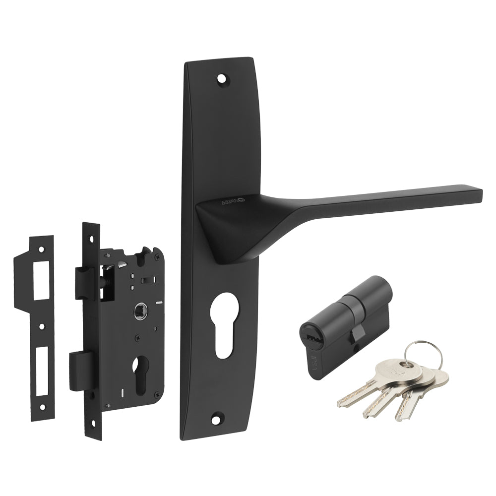 IPSA Camel Moderna Handle Series on 8" Plate CYS Lockset with 60mm Both Side Key - Finish Black